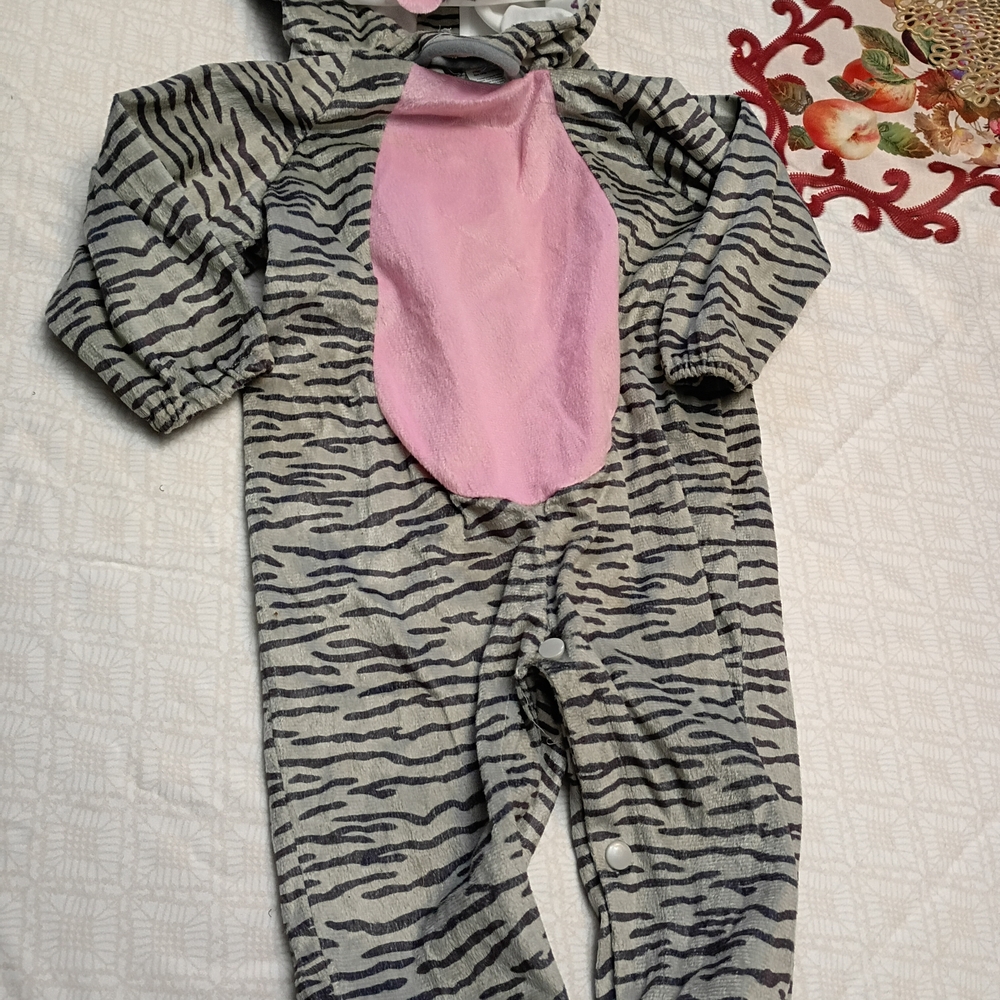 Gray and Pink Striped Kids One Piece